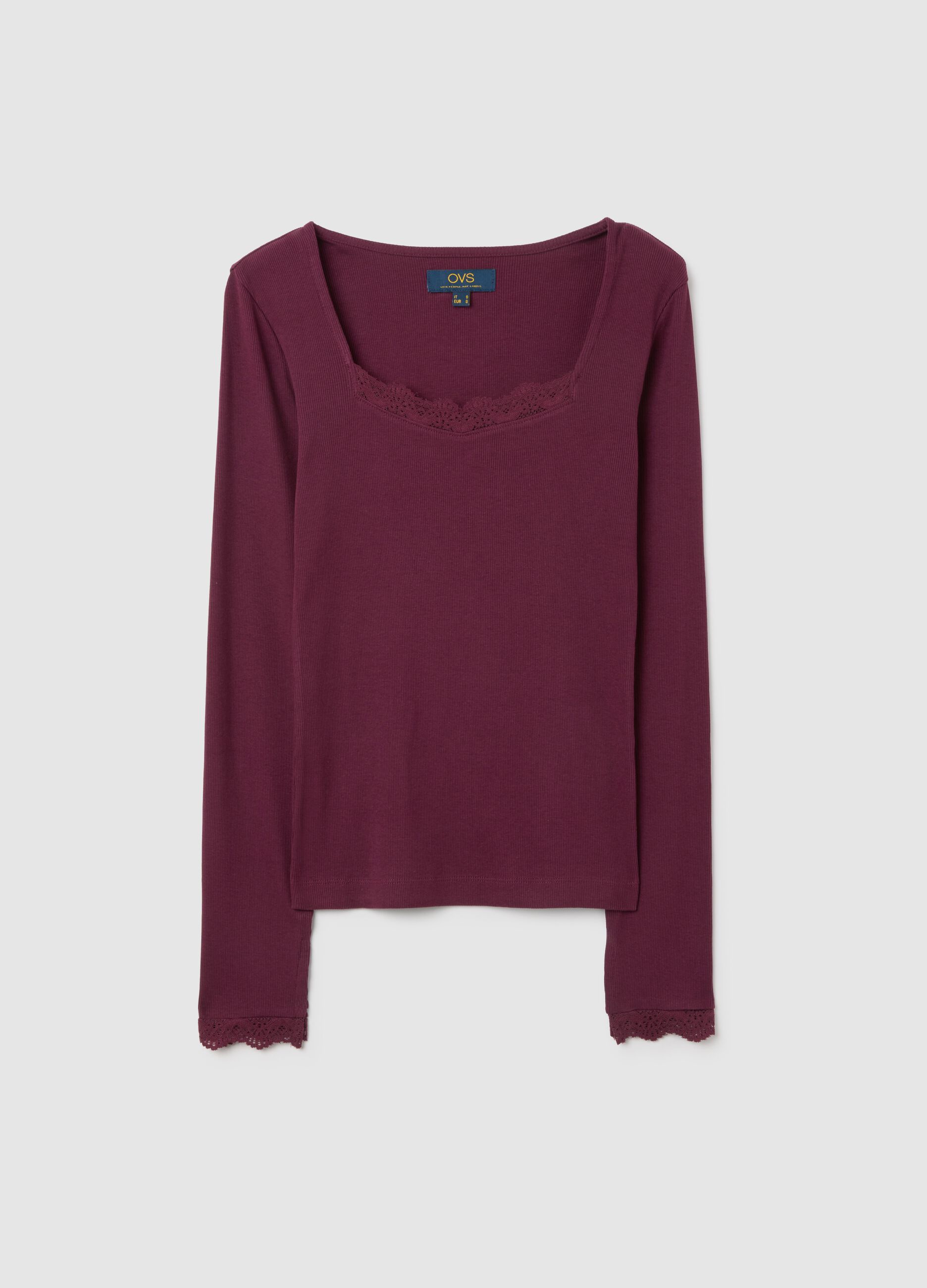 Maglia viola a maniche lunghe in misto cotone