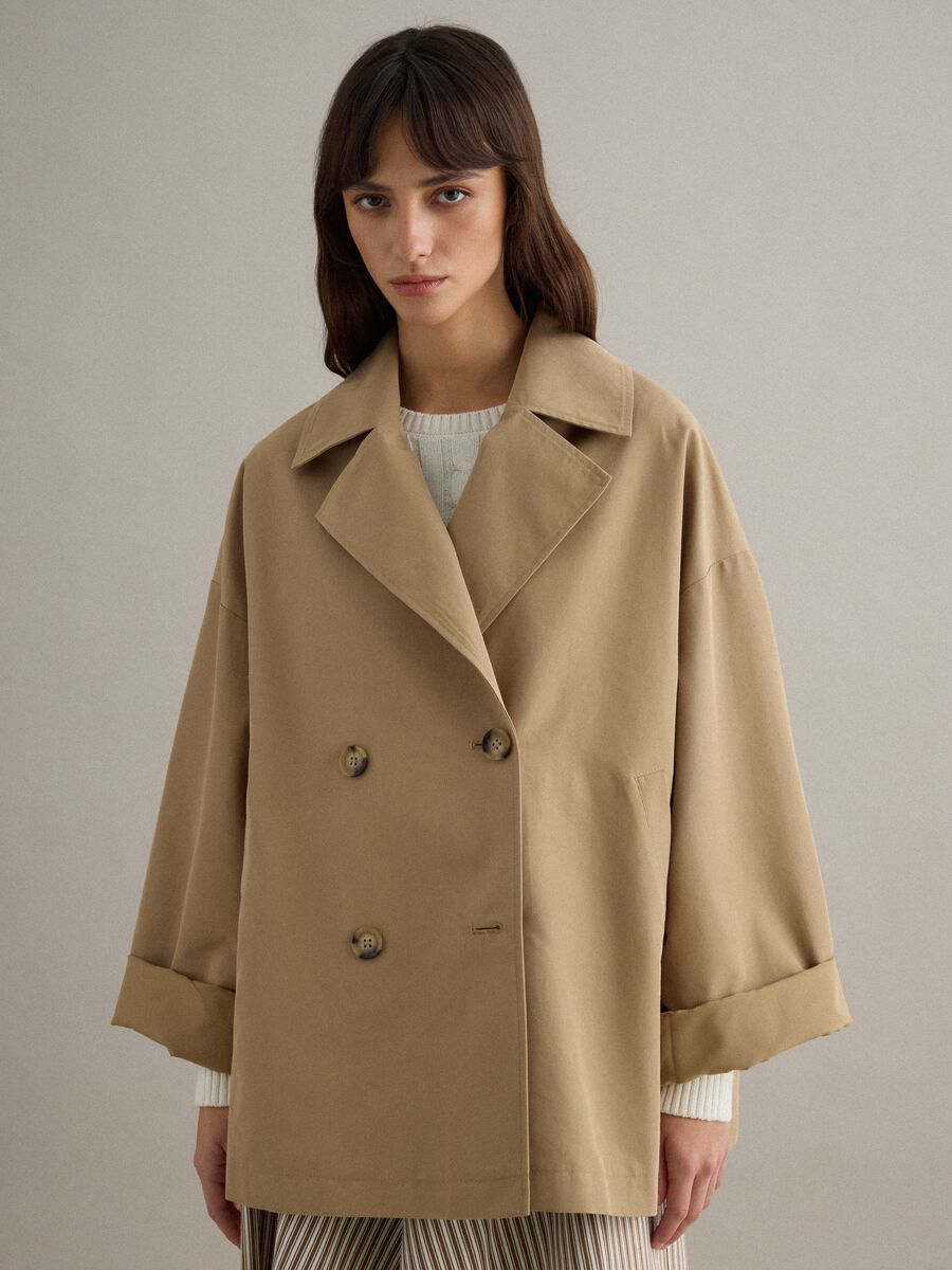Oversized beige cotton blend trench coat_0