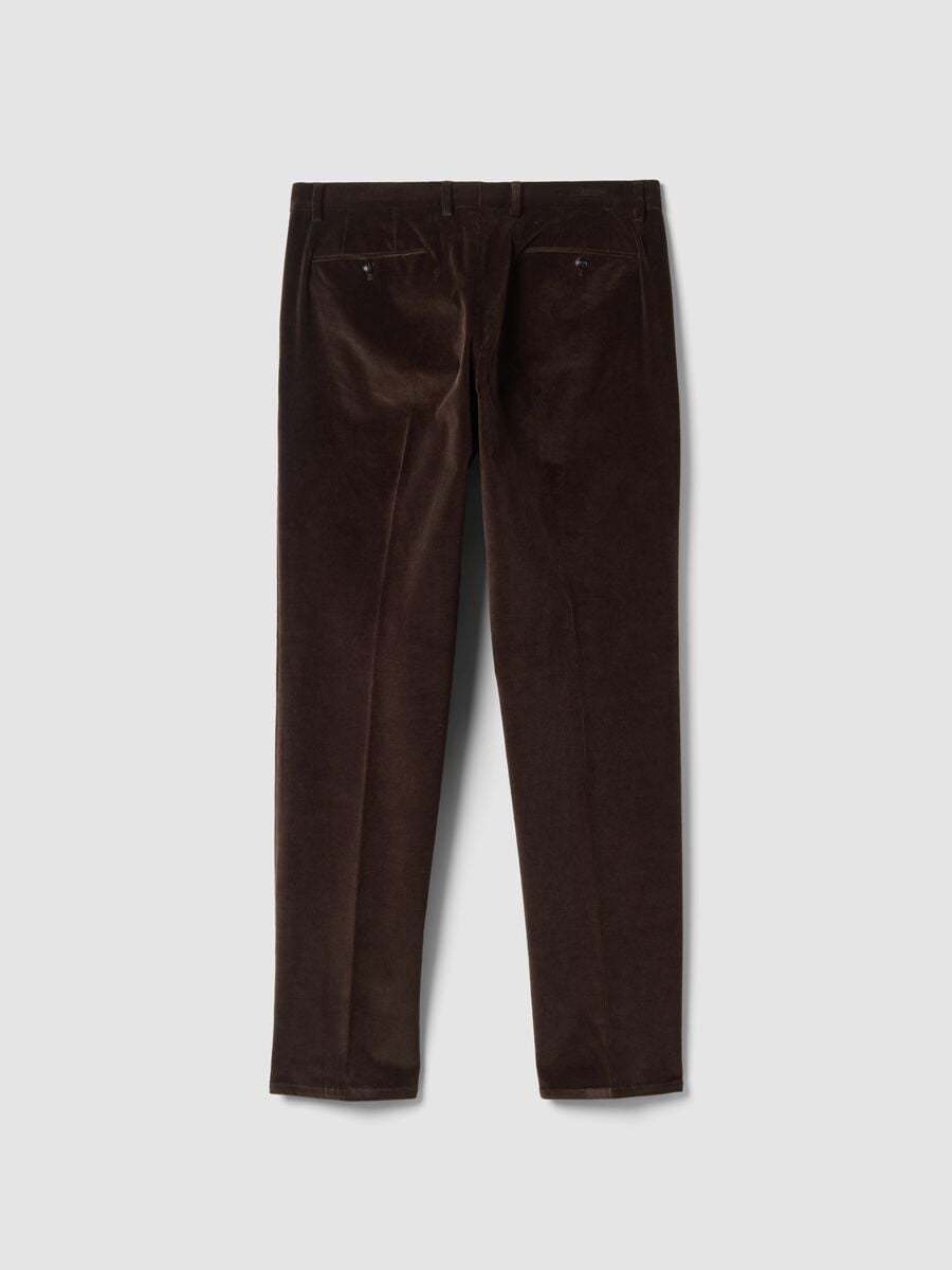 Pantaloni marroni in cotone elasticizzato regular fit a coste_2