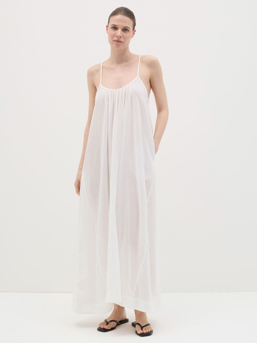 Women's full-length white dress in 100% cotton_0