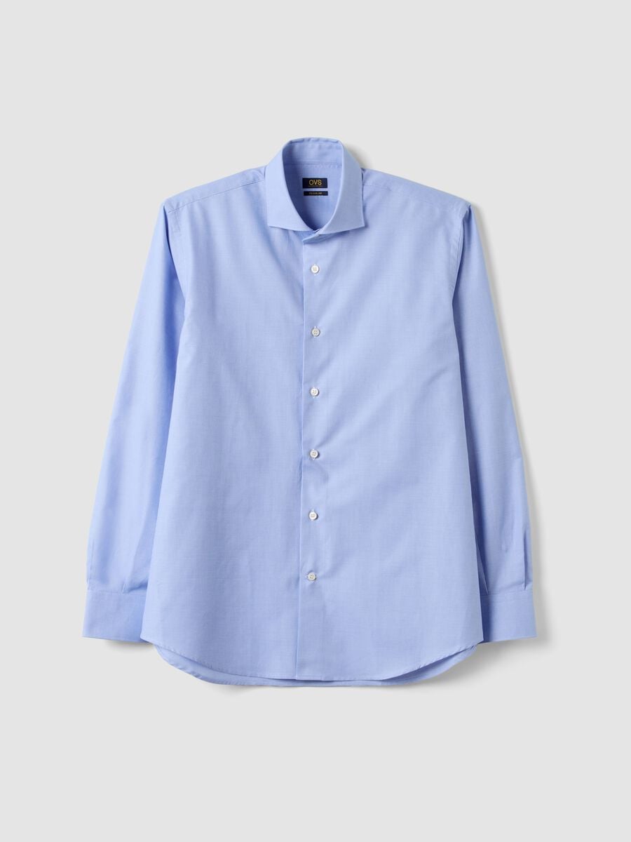 Camicia azzurra in puro compact cotton con collo francese regular fit_0