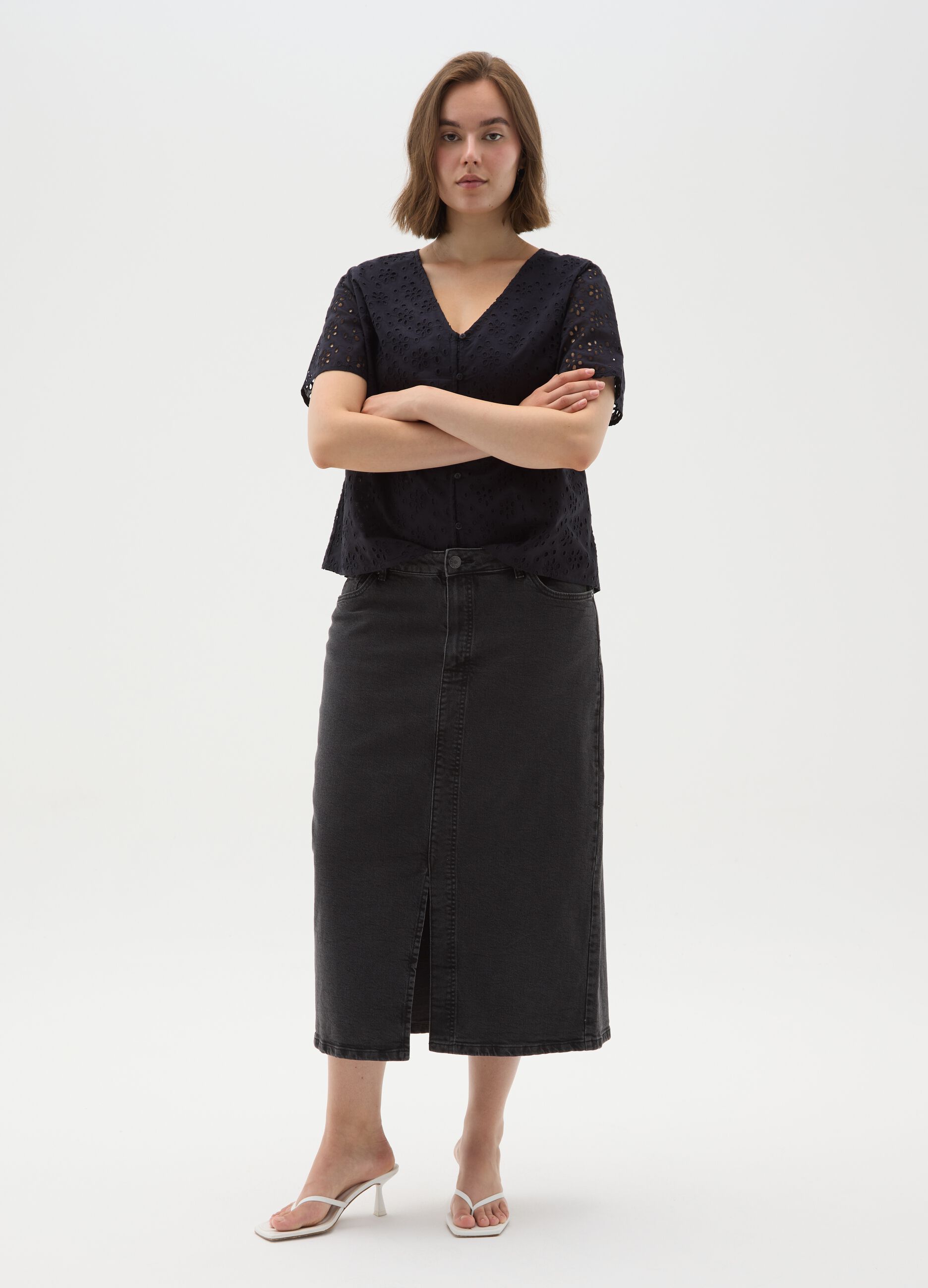 Women's black regular fit pure cotton blouse