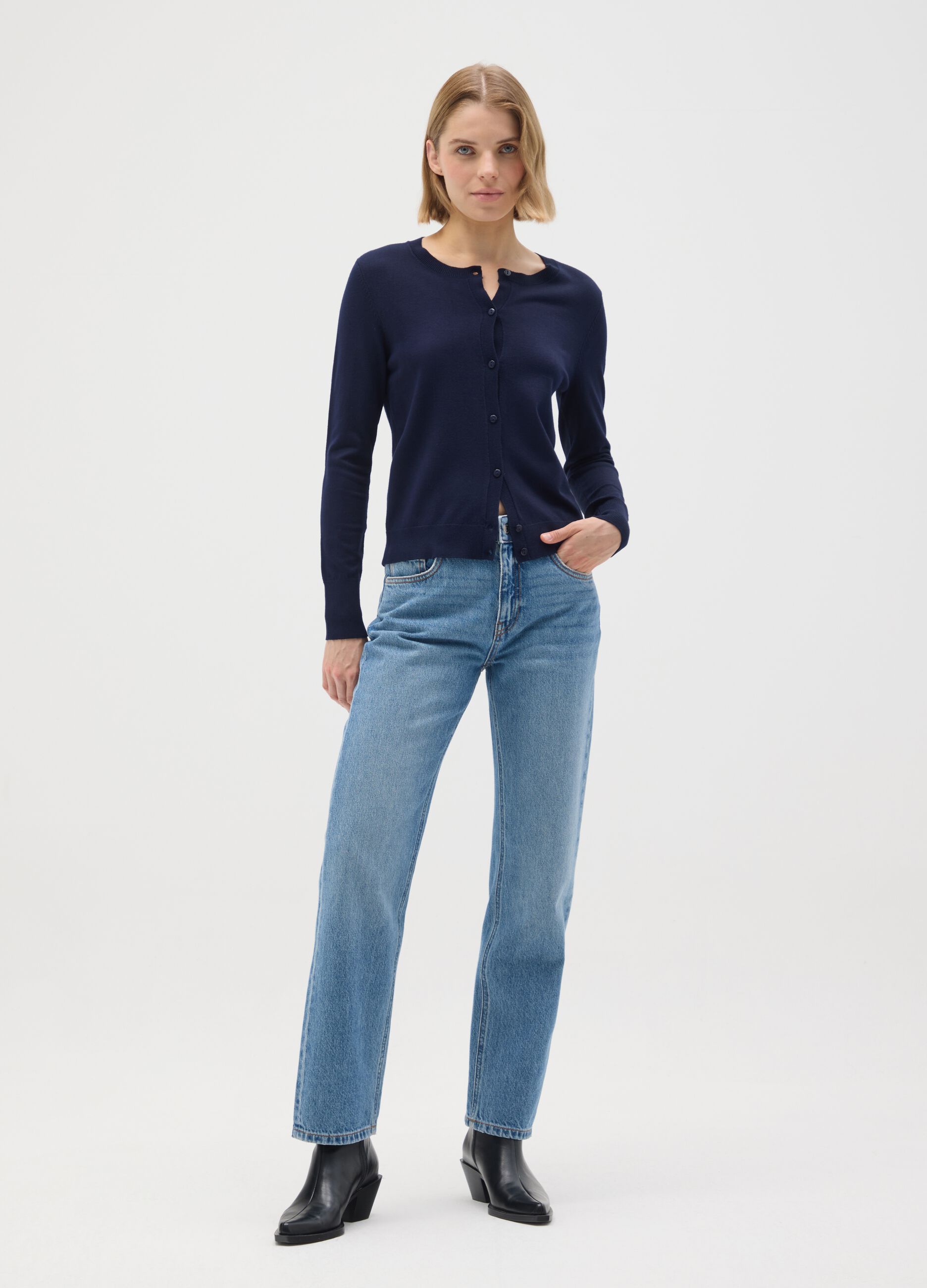 Blue Regular Fit Viscose Blend Cardigan