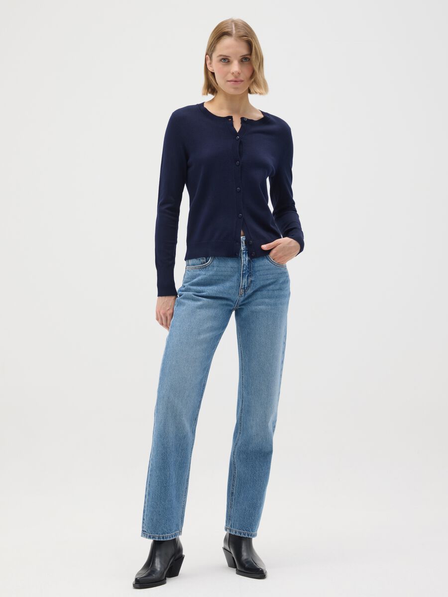Cardigan in misto viscosa blu regular fit_1