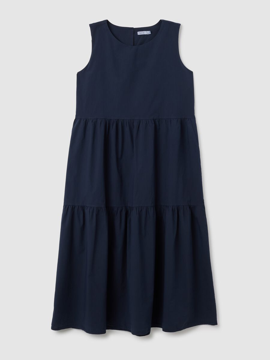 Women's long dress in pure blue cotton, regular fit_0
