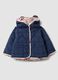 Blue padded hooded jacket with heart print for baby girl_0