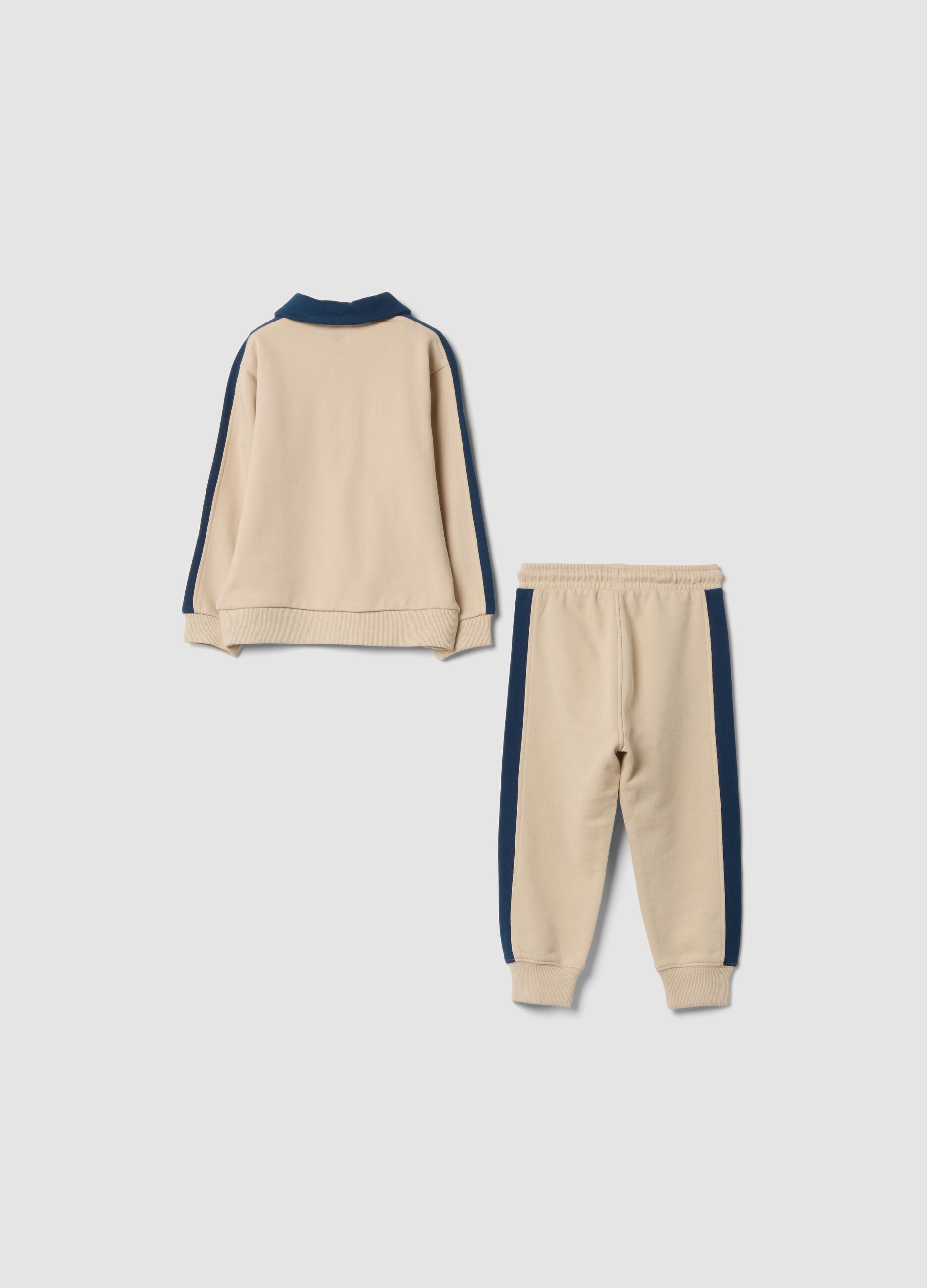 Completo jogging beige in puro cotone organico con stampe in rilievo