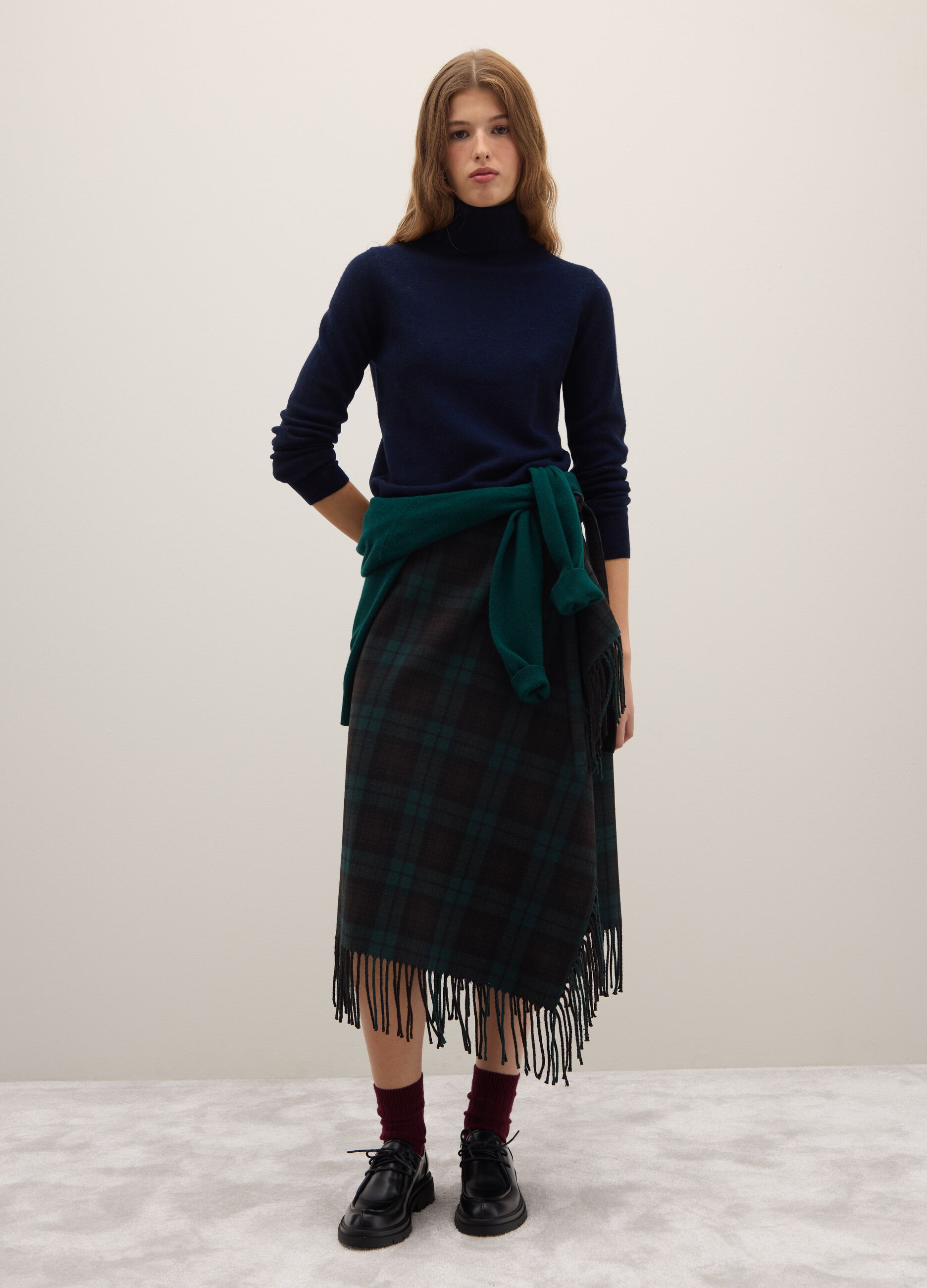 Multicolour plaid skirt with regular fit and fringe