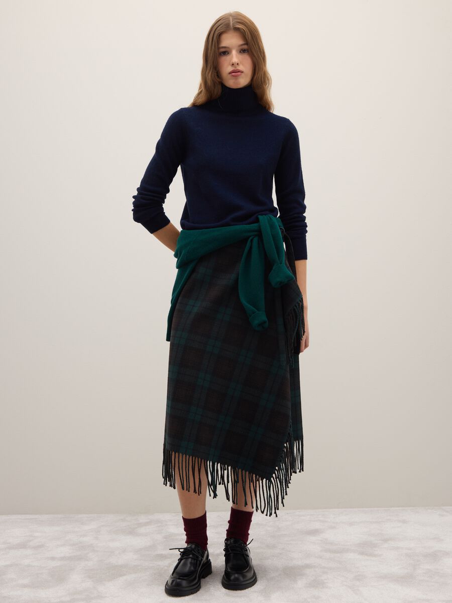 Gonna scozzese a quadri multicolor regular fit con frange_0