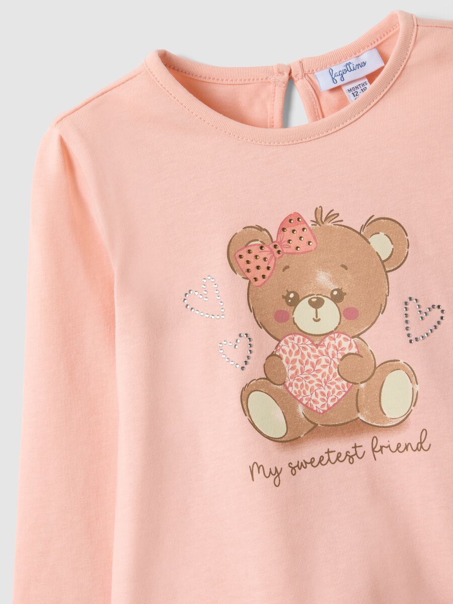 Girls' pink pure cotton regular fit T-shirt with teddy bear_2