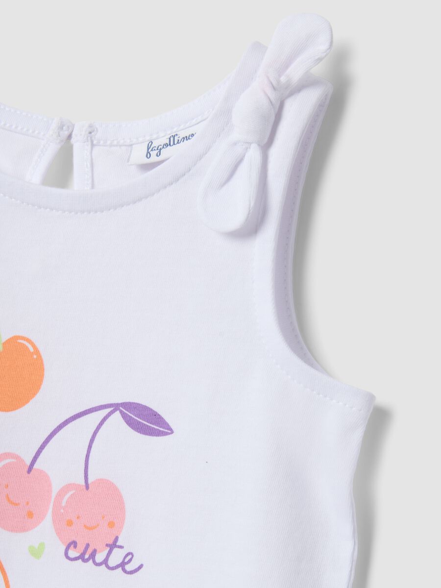 Canotta in puro cotone bianca da bimba regular fit con ciliegie_2
