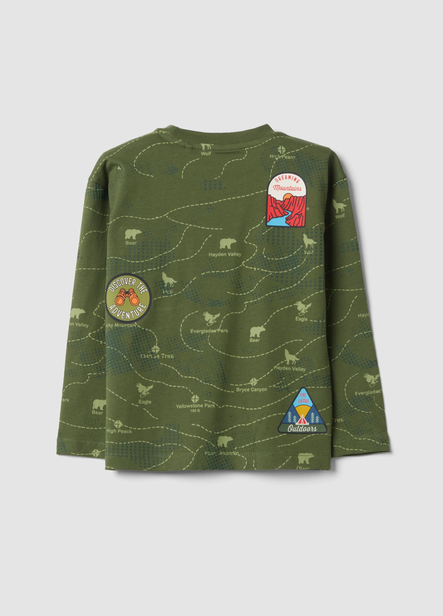 Green oversized pure cotton T-shirt with decorative patches