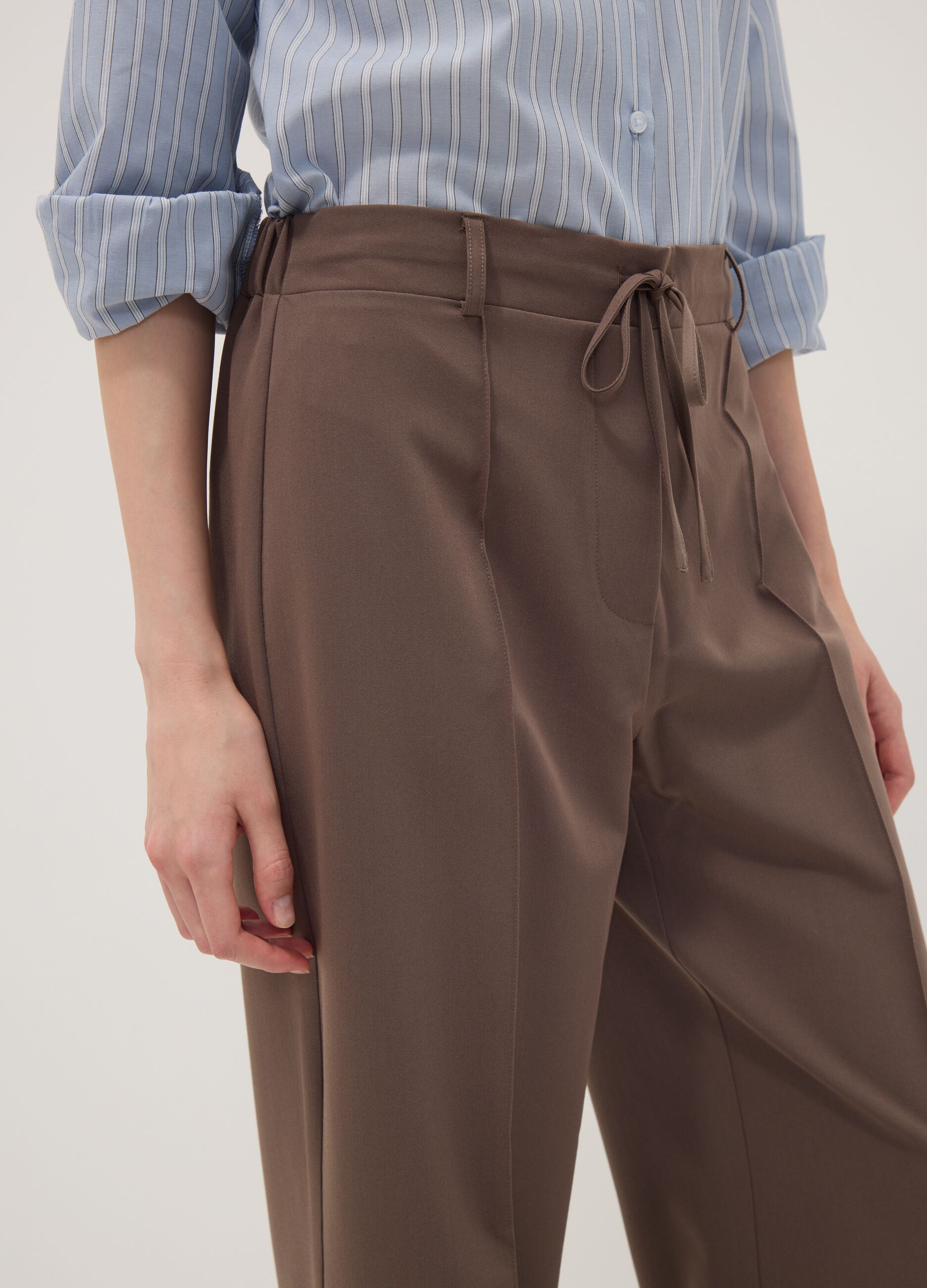 Brown stretch-viscose straight-fit trousers