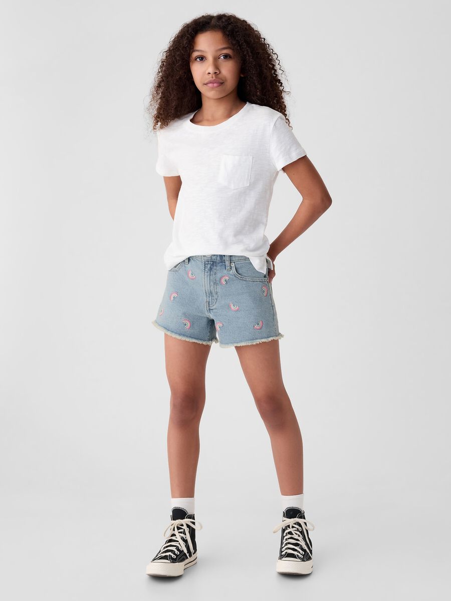 Denim shorts with rainbow embroidery_0