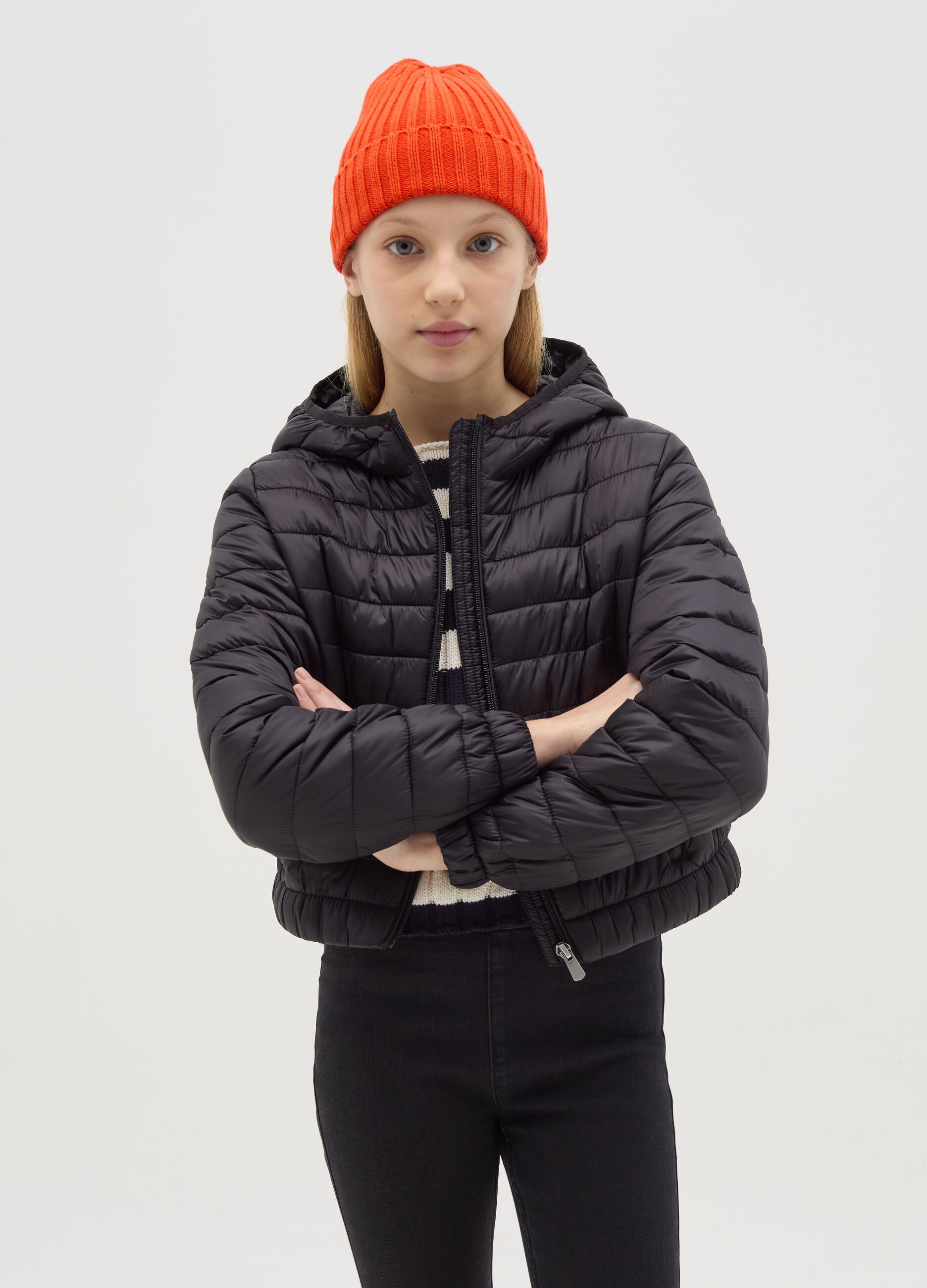 Ultralight crop down jacket with hood