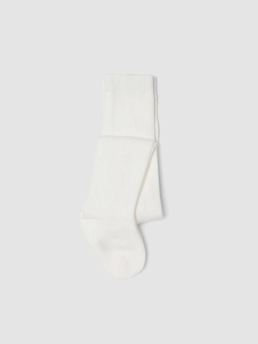 White organic stretch-cotton tights with lurex_0