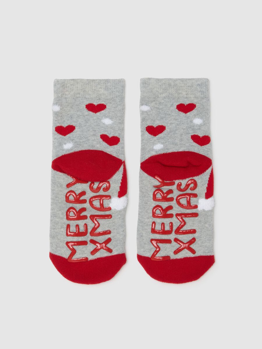 Grey cotton blend children's socks with festive print_1
