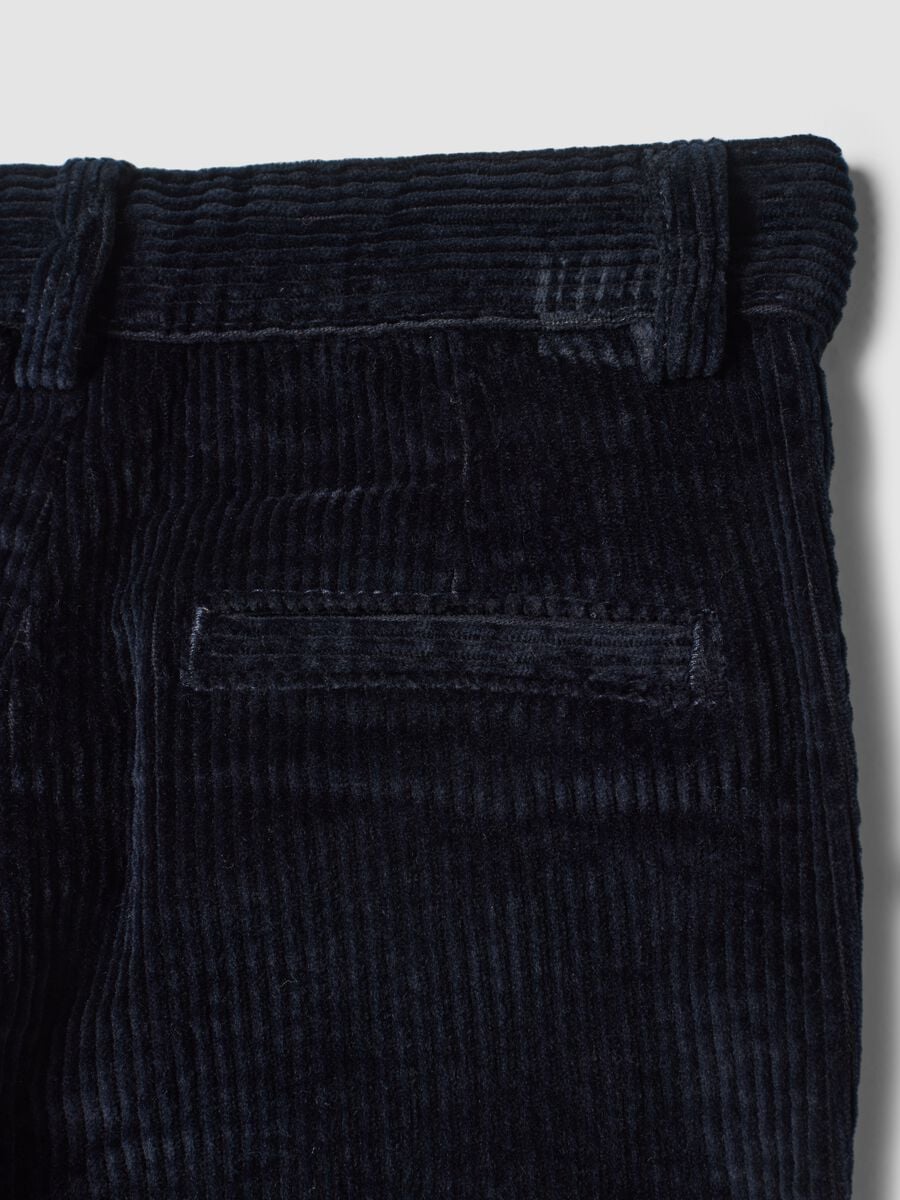 Pantaloni chino blu in cotone elasticizzato a coste regular fit_3