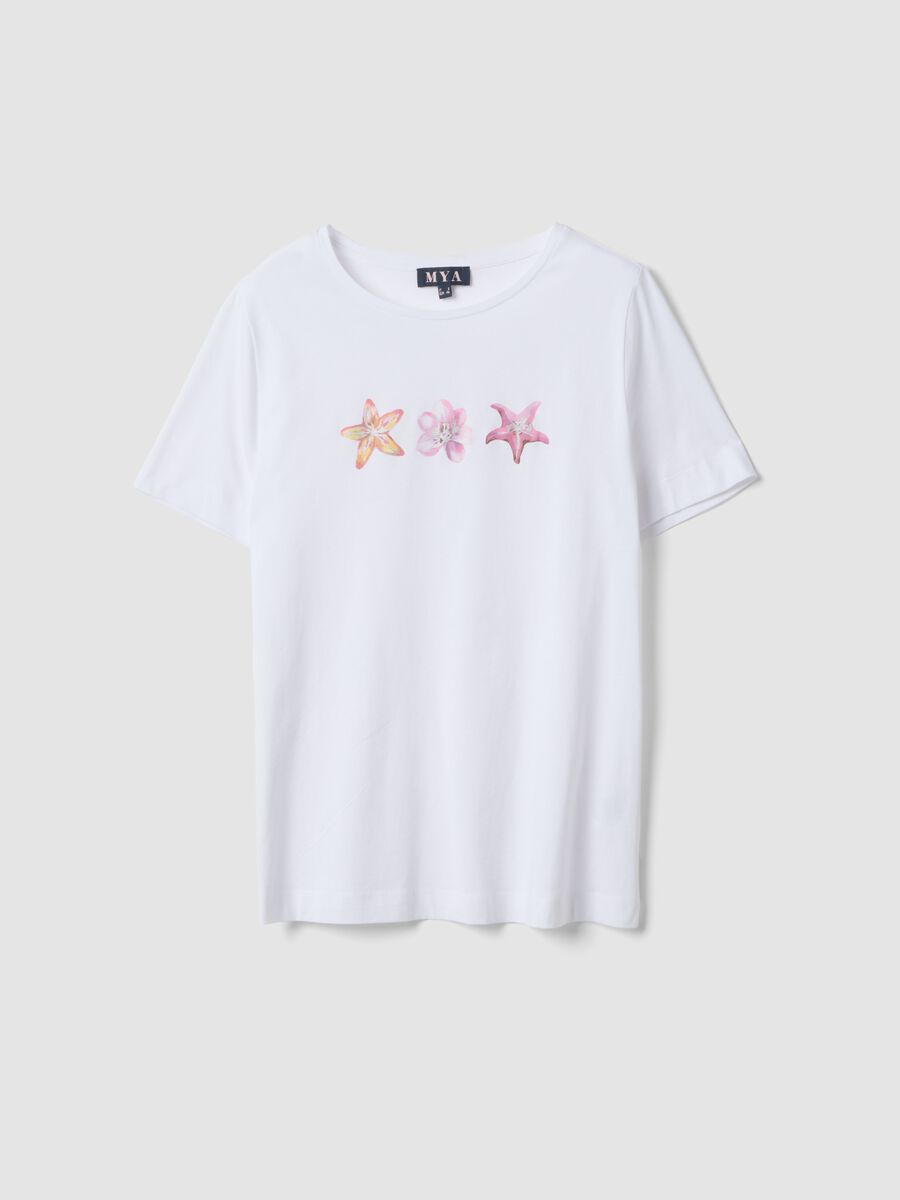 White pure cotton T-shirt with printed design, regular fit_0