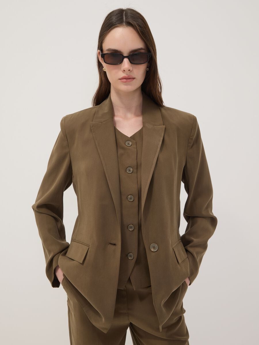 Blazer verde in misto viscosa regular fit_0