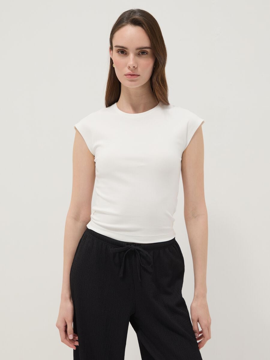 White fitted cotton stretch vest_1