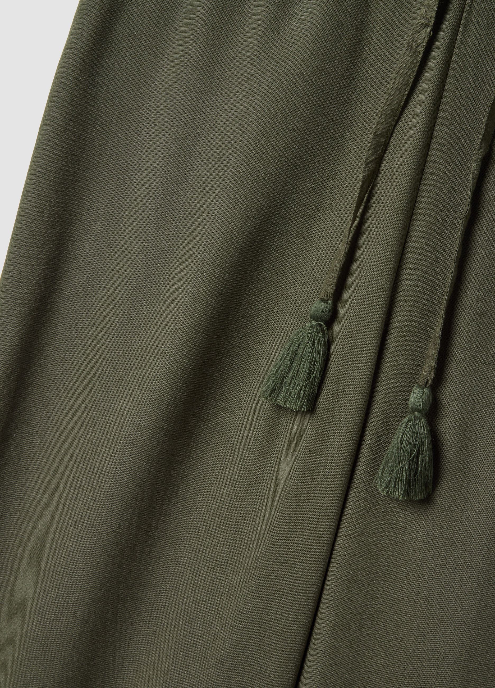 Green long pure viscose trousers