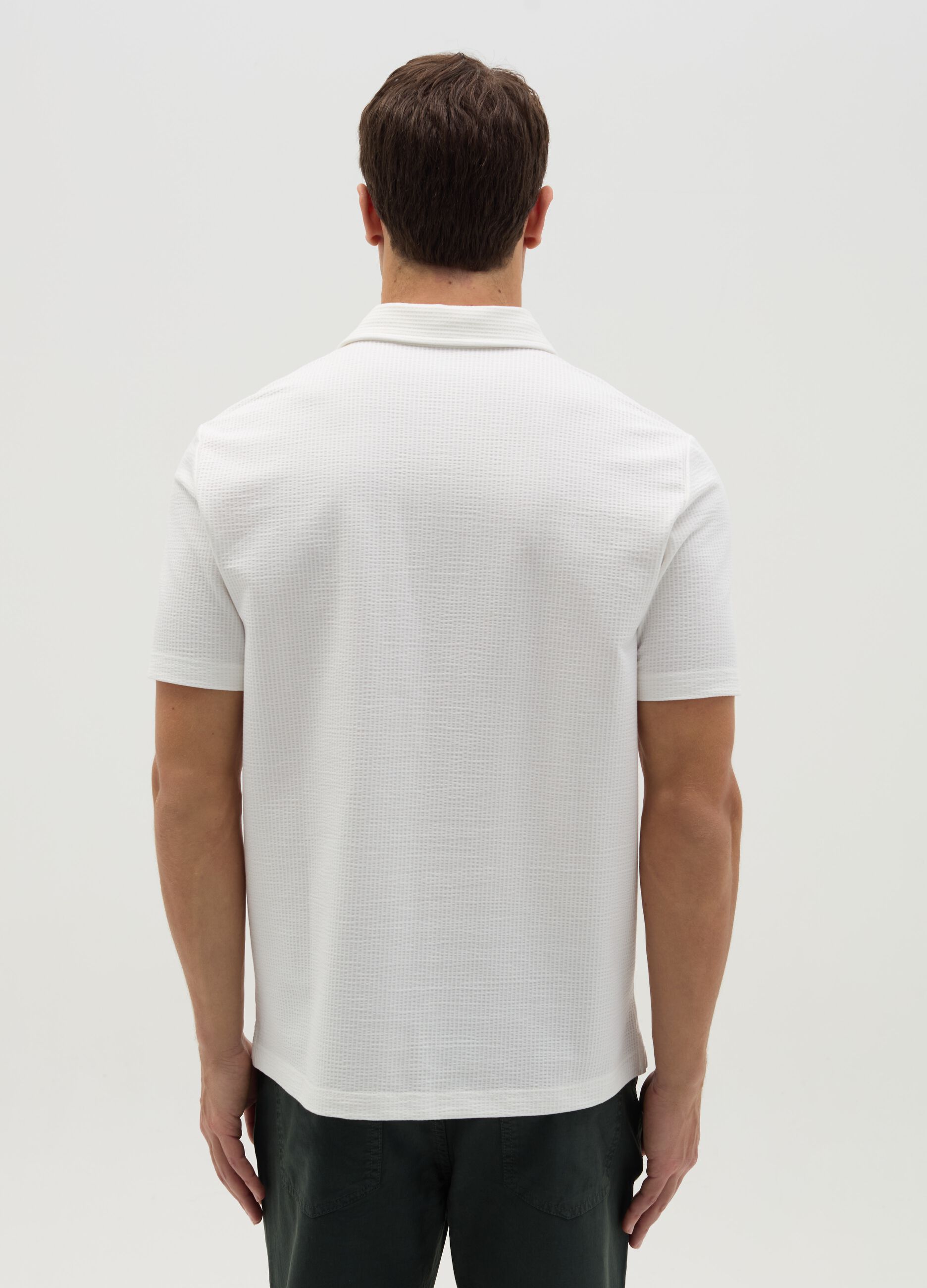 Waffle weave cotton polo shirt with pocket