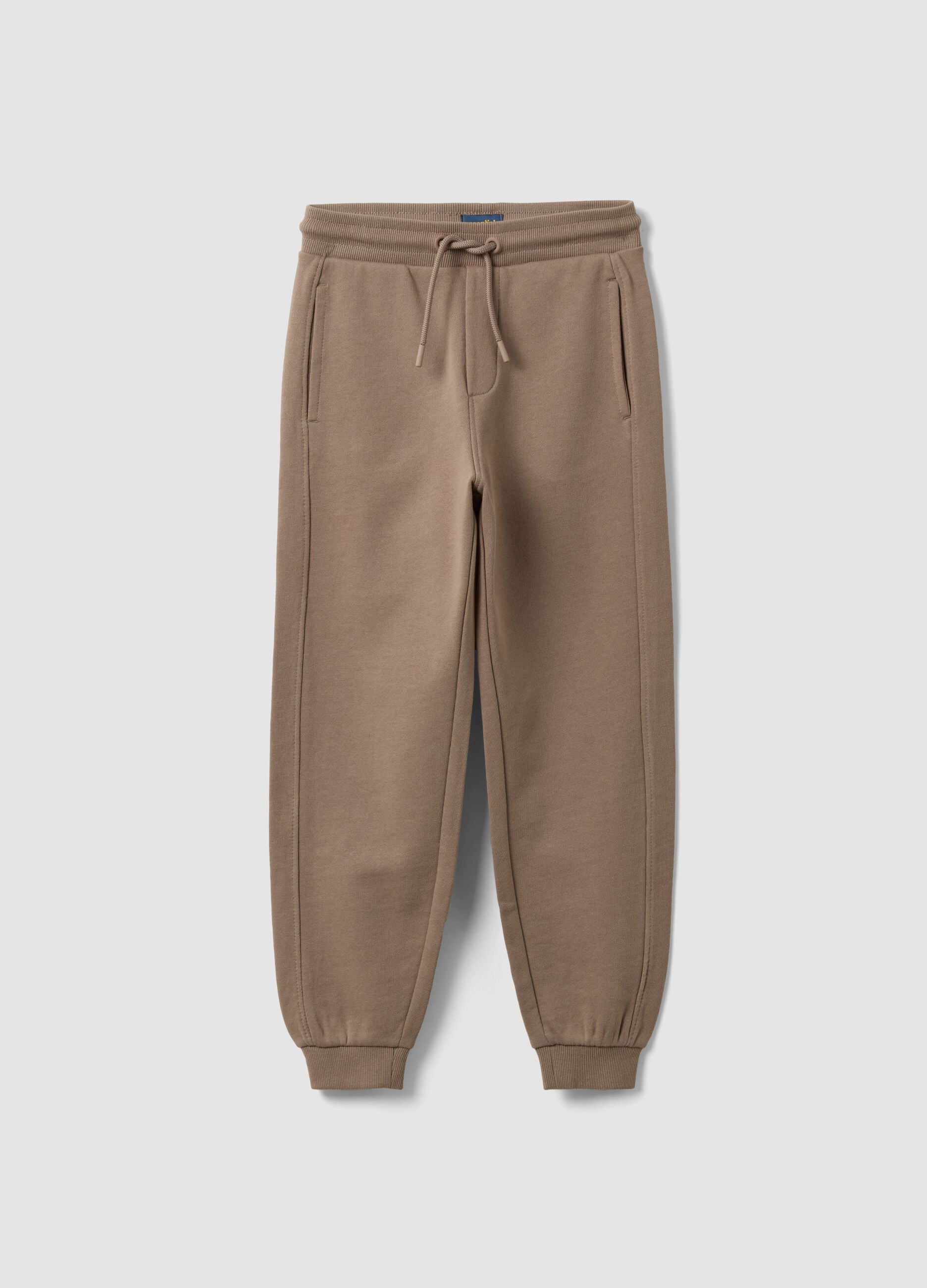 Beige organic cotton comfort-fit joggers for boys