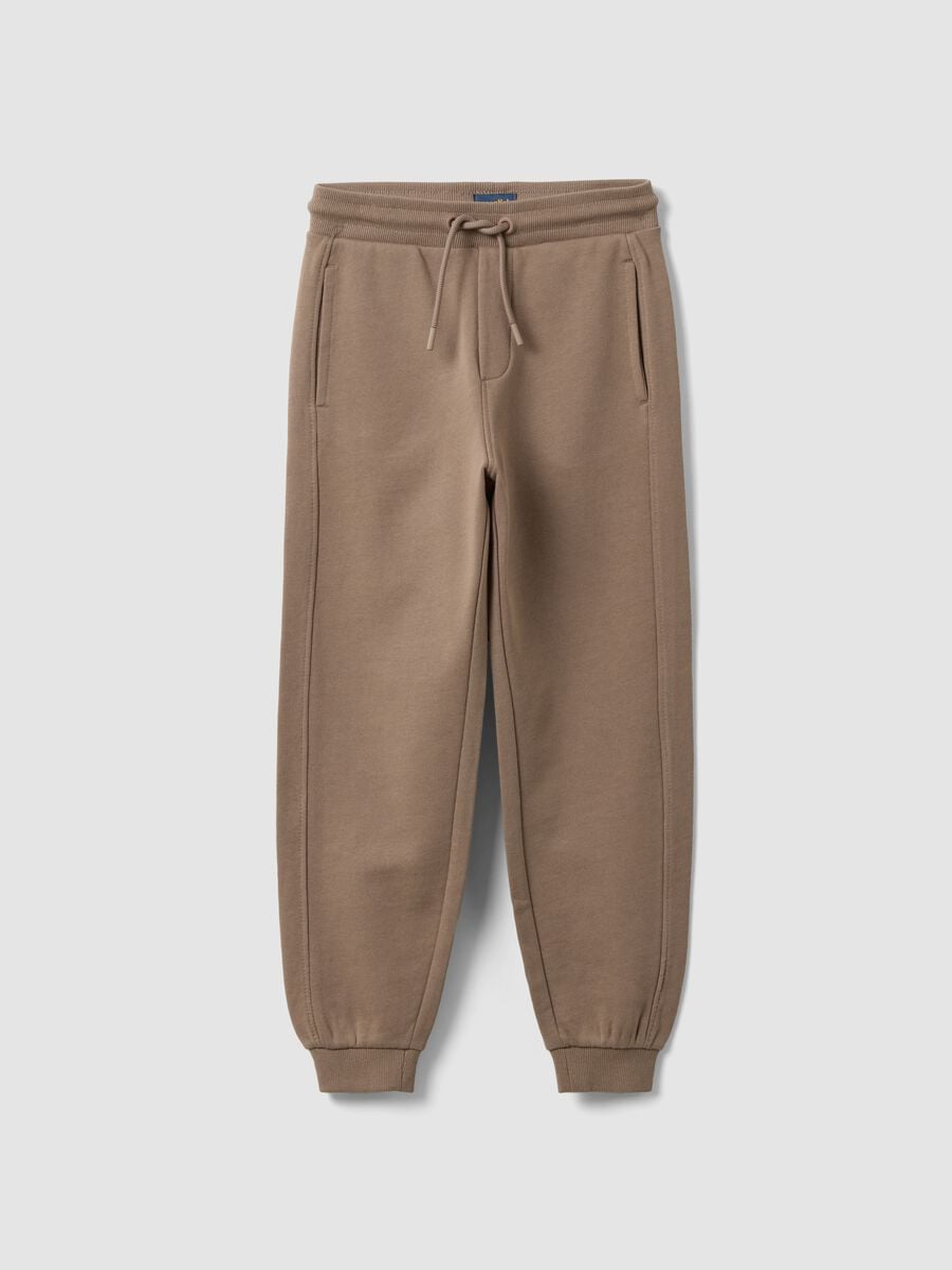 Beige organic cotton comfort-fit joggers for boys_0