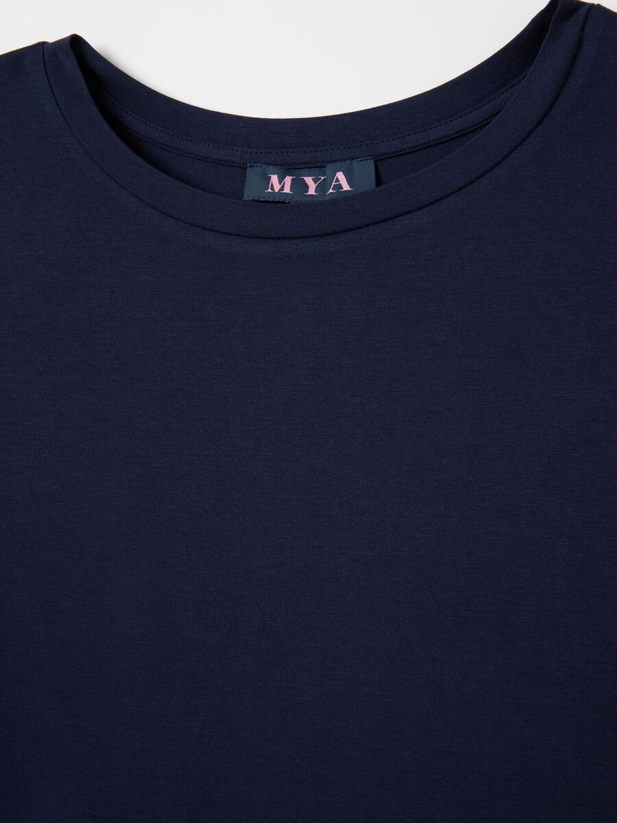 Curvy blue regular-fit T-shirt in stretch viscose_1