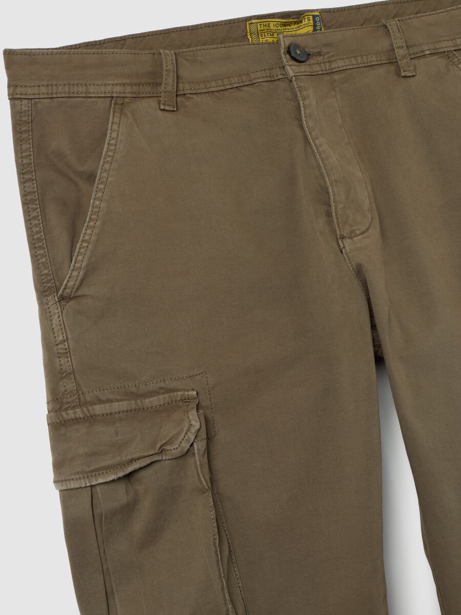 Brown Stretch Cotton Slim Fit Trousers_1