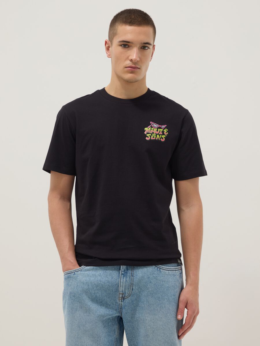 T-shirt nera in puro cotone relaxed fit con stampa_0