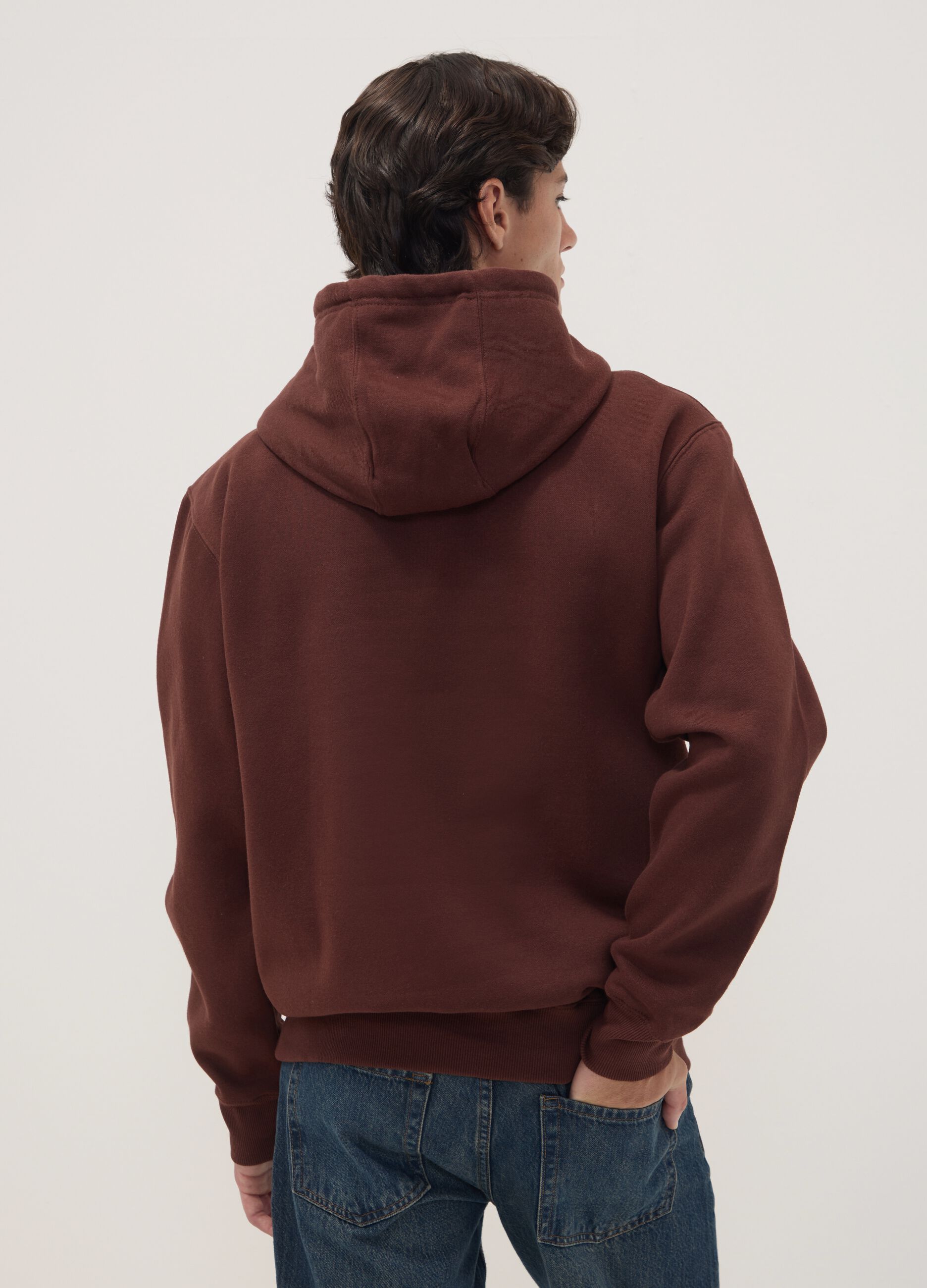 Brown cotton-blend hoodie with Jeep print, relaxed fit