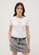 T-shirt fitted bianca in cotone elasticizzato da ragazza con ricamo_0