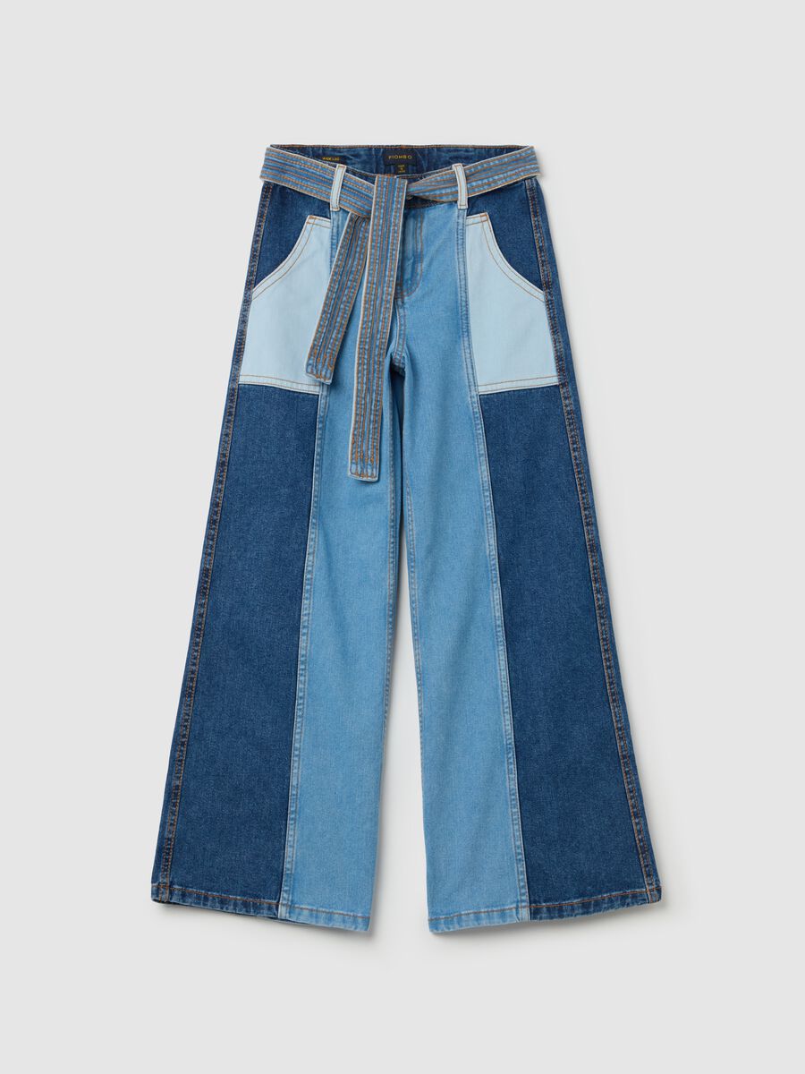 Wide-leg jeans with triple wash and belt_0