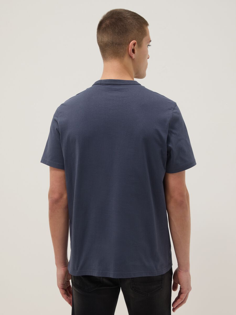 Blue pure cotton short sleeve regular fit T-shirt_2