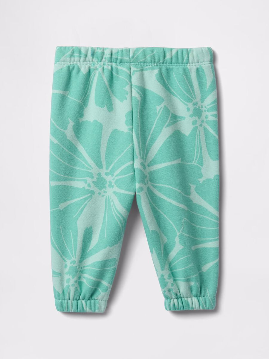 Light blue joggers with drawstring, logo embroidery and flowers print_1