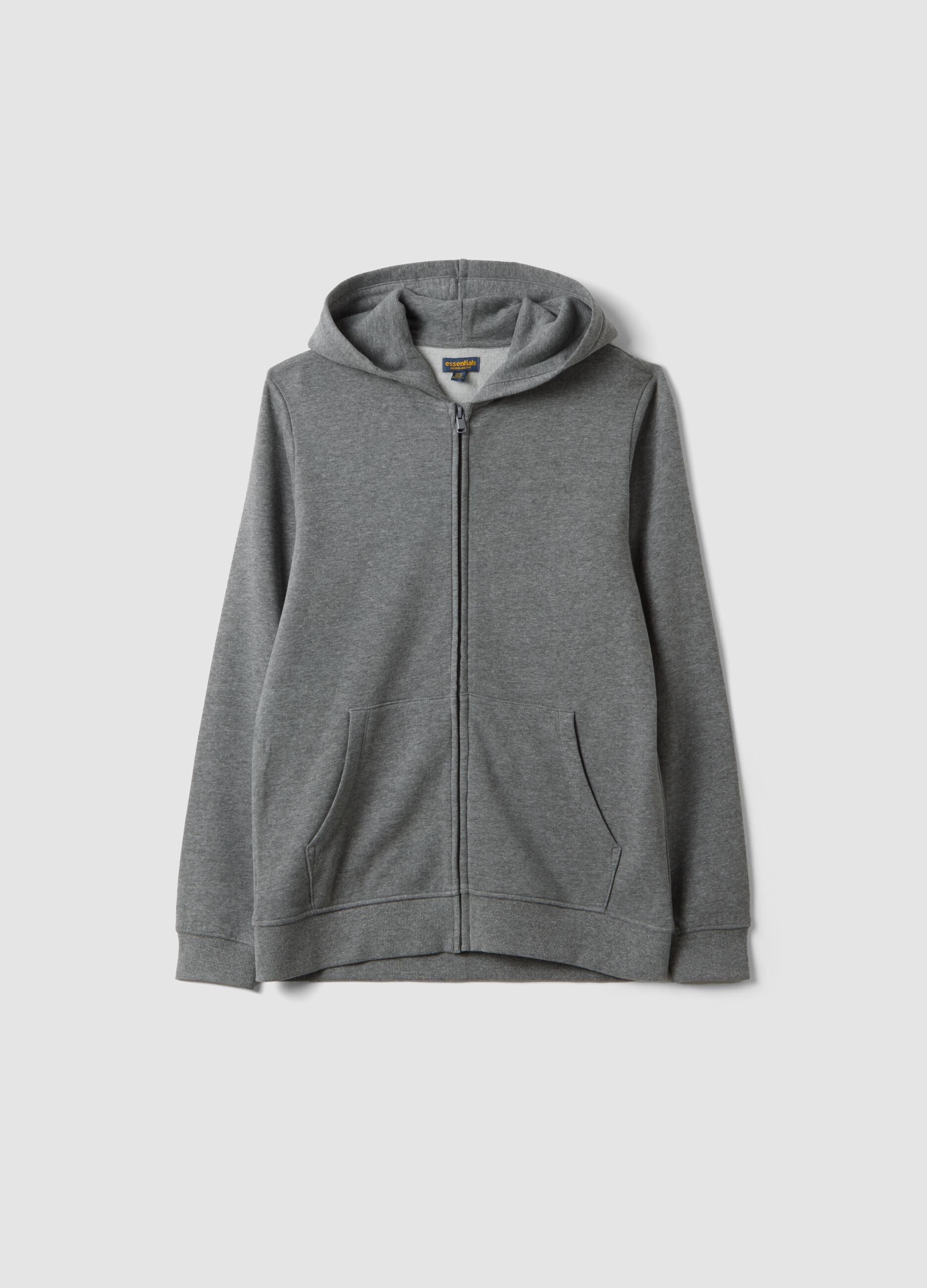 Grey hoodie in pure organic cotton, regular fit