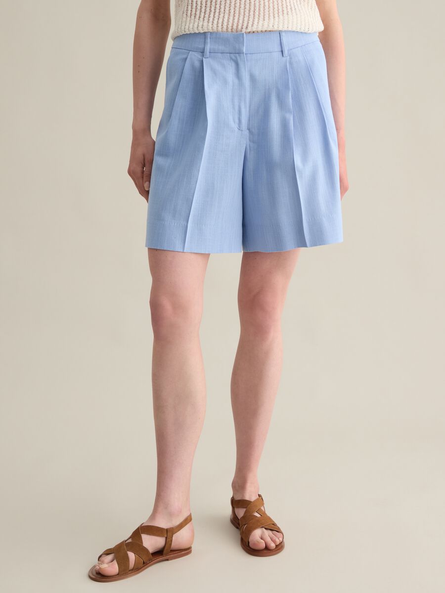 Women's light blue, regular-fit Bermudas in cotton blend_2
