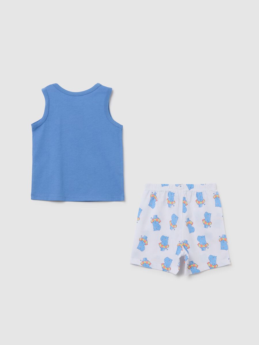 Children's summer outfit in pure blue cotton, regular fit with print_1