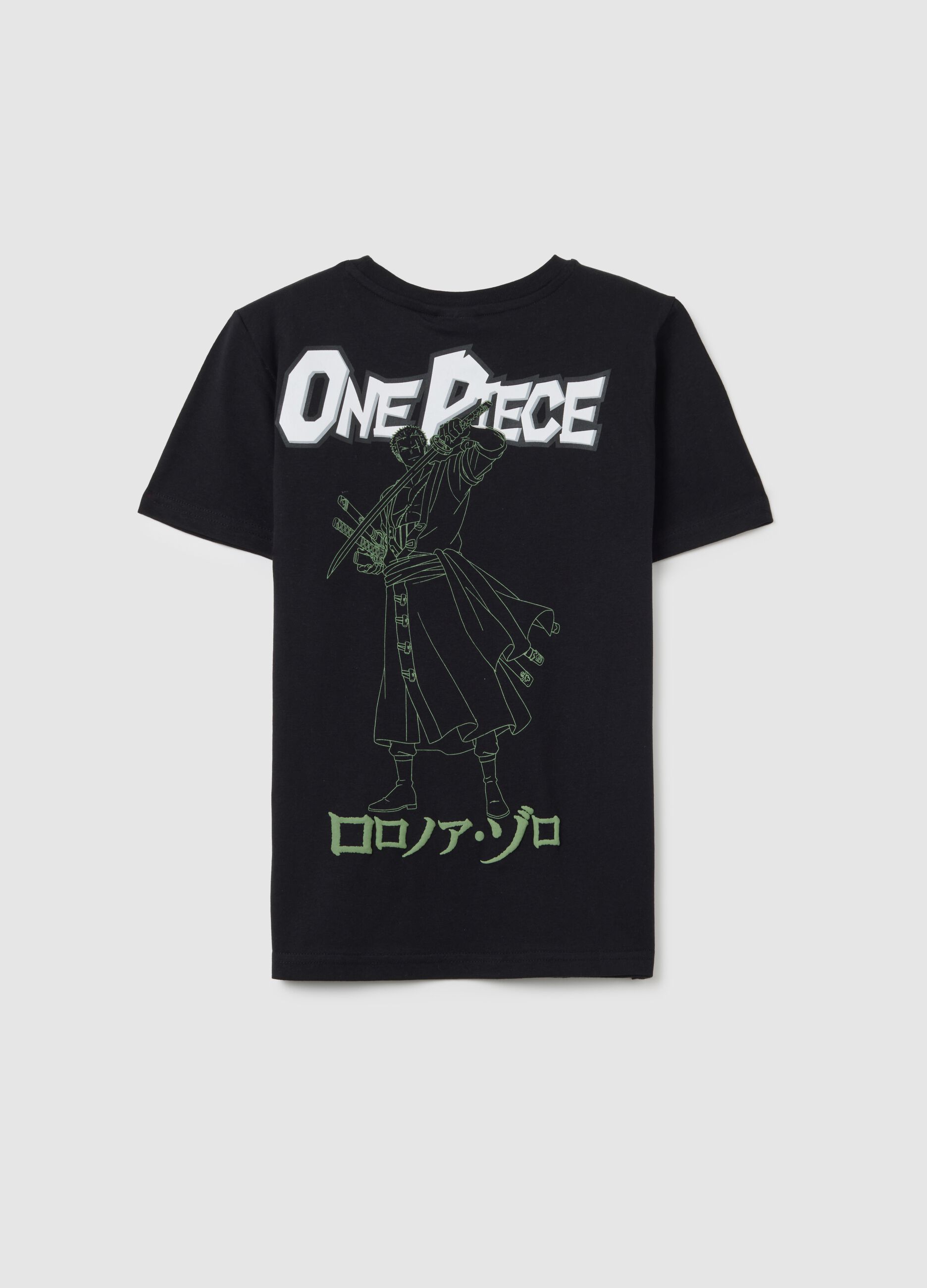 Children's T-shirt in pure black cotton with One Piece print