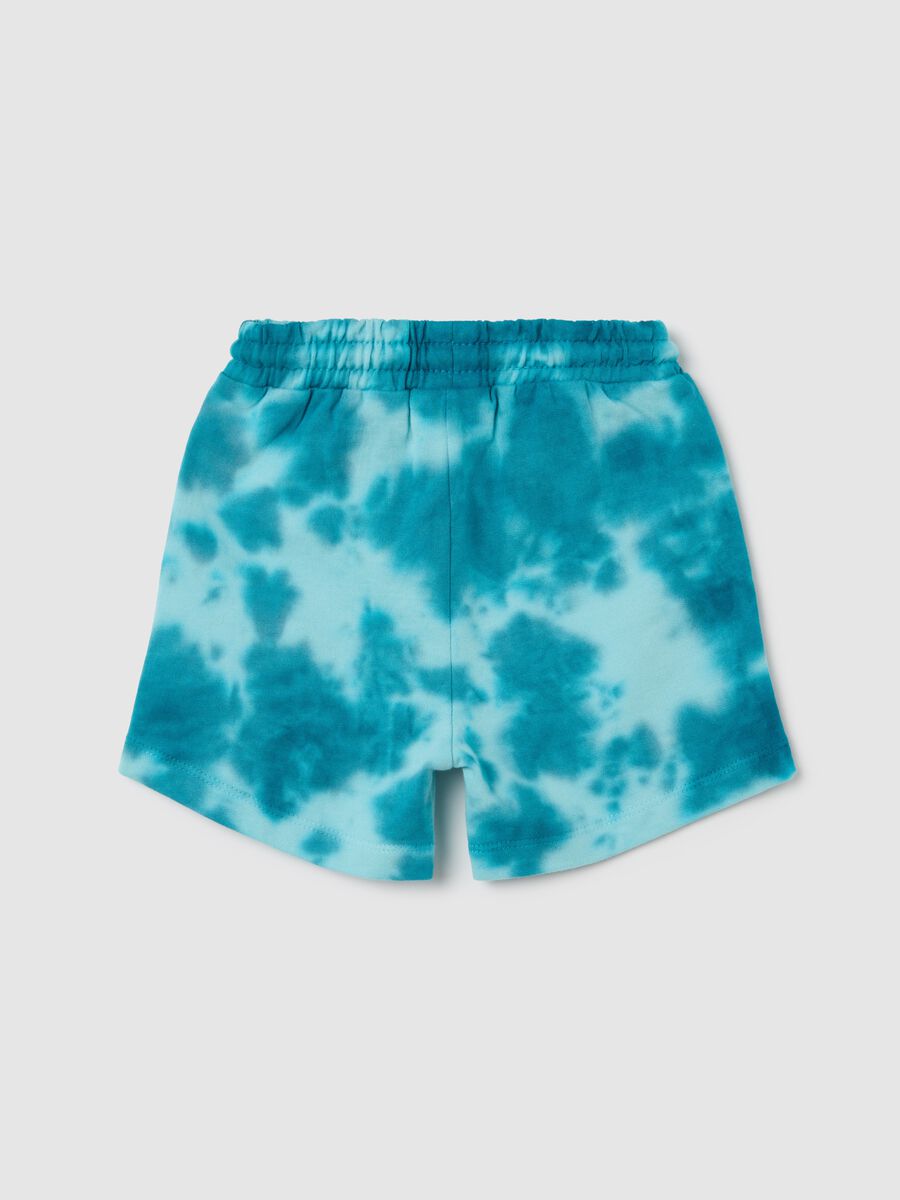 Light blue Bermuda joggers in tie-dye cotton with drawstring_1