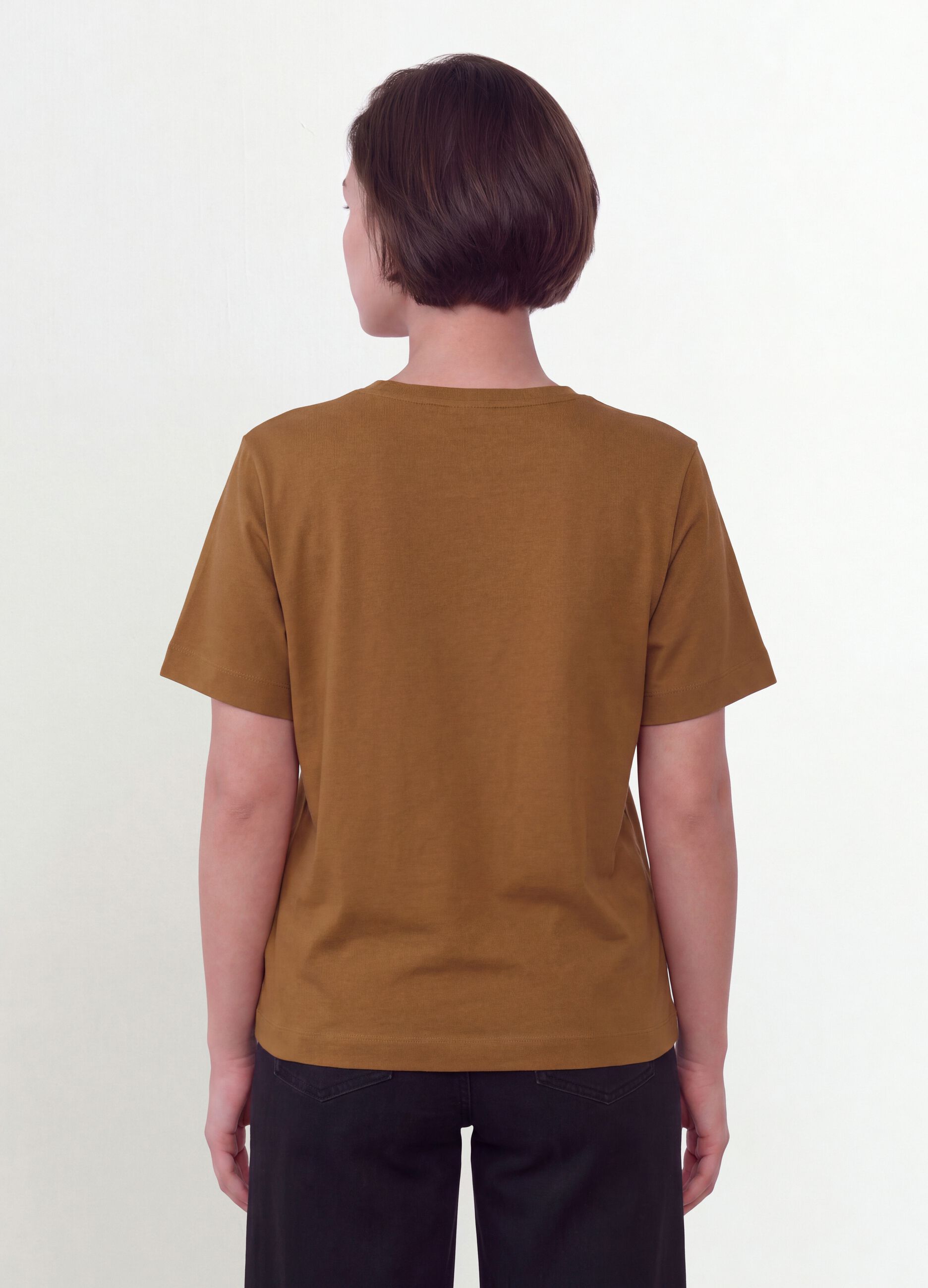 Brown pure cotton T-shirt with front print, regular fit