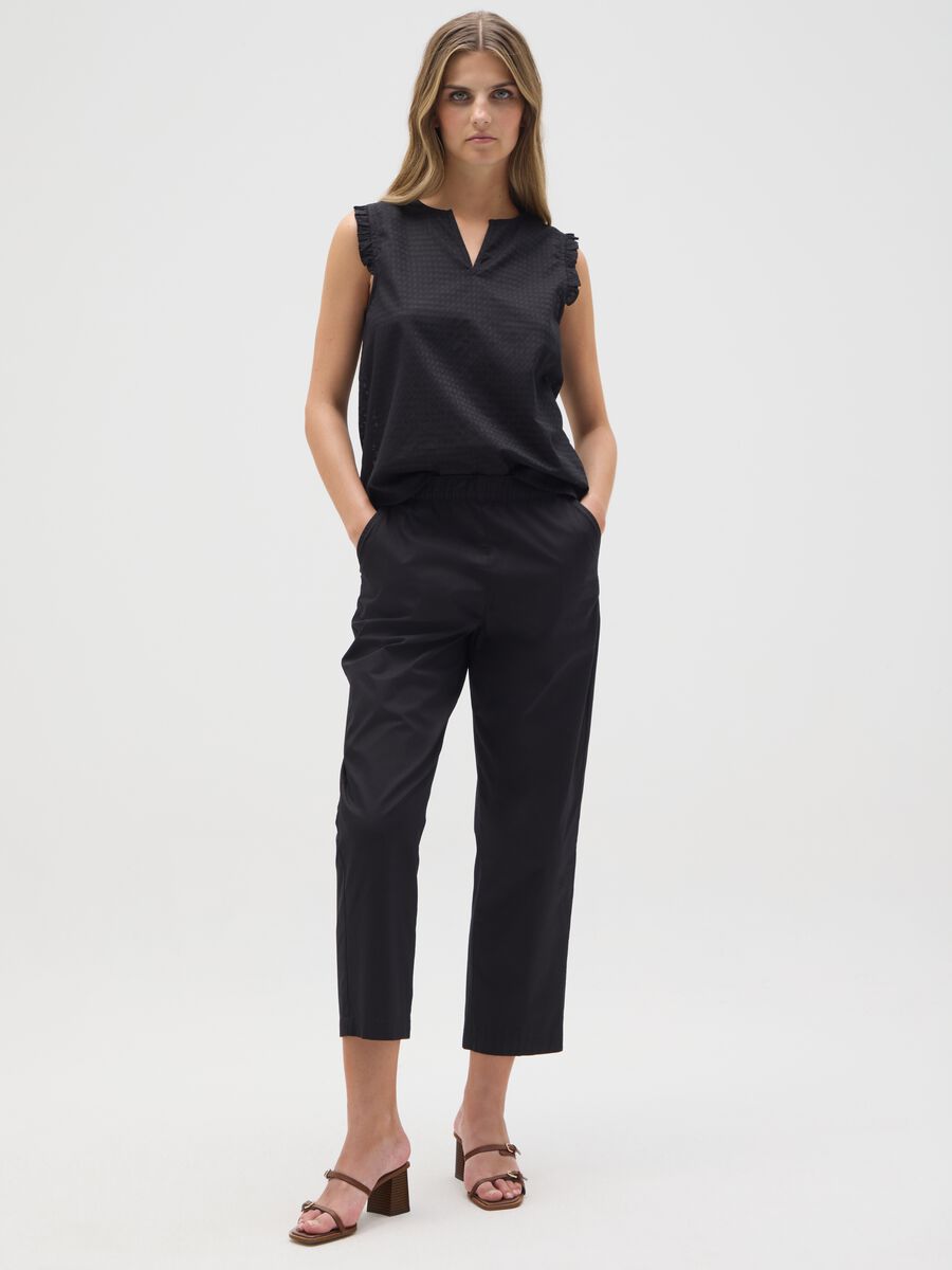 Women's black stretch cotton trousers regular fit_0