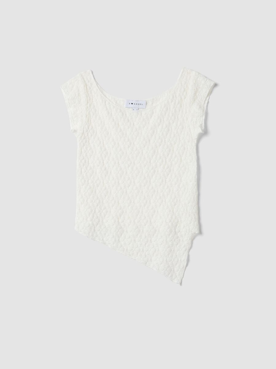 White slim fit cotton blend T-shirt with perforated design_4