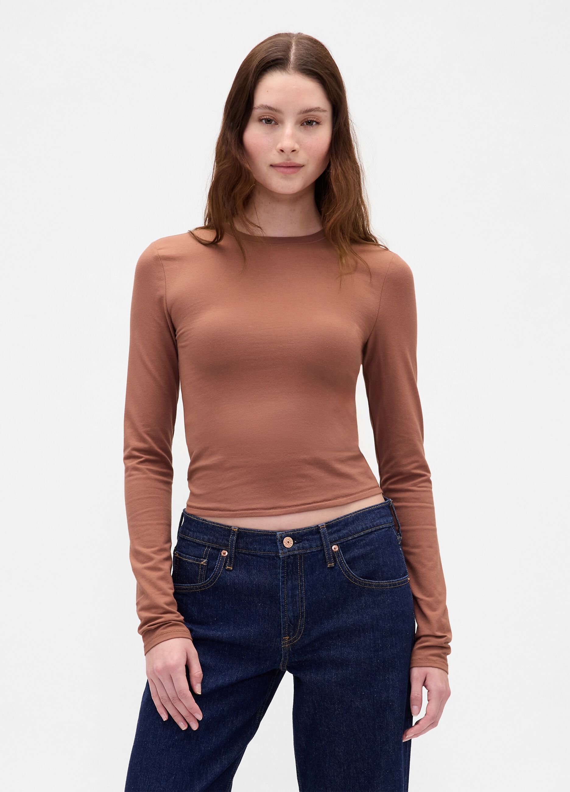 Stretch Long Sleeve Brown Top