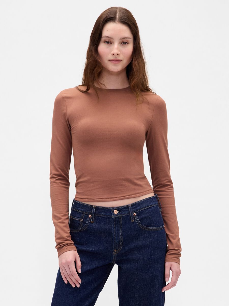 Stretch Long Sleeve Brown Top_0