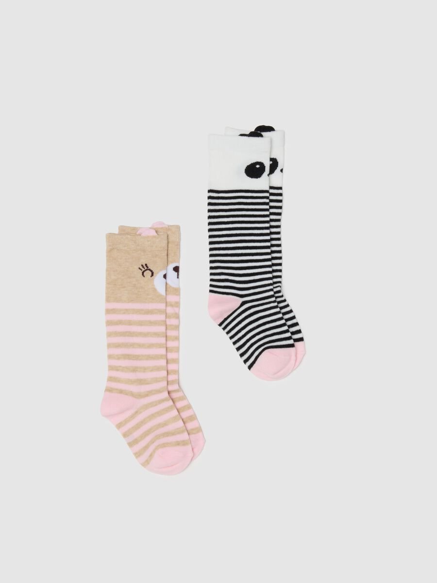 Girls' Long Socks Twin-Pack in Multicolour Cotton Blend_0