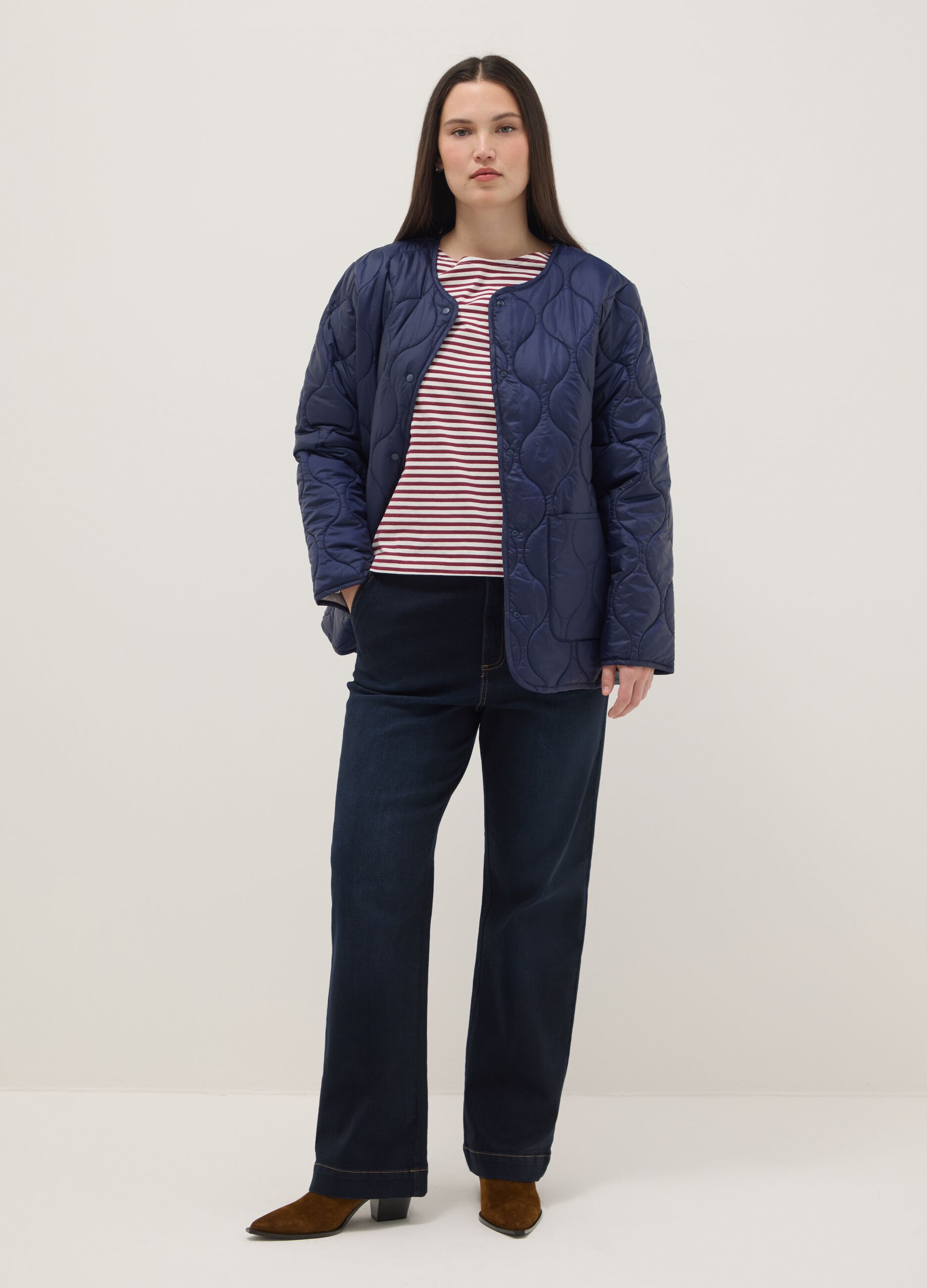 Wide leg jeans in blue stretch cotton