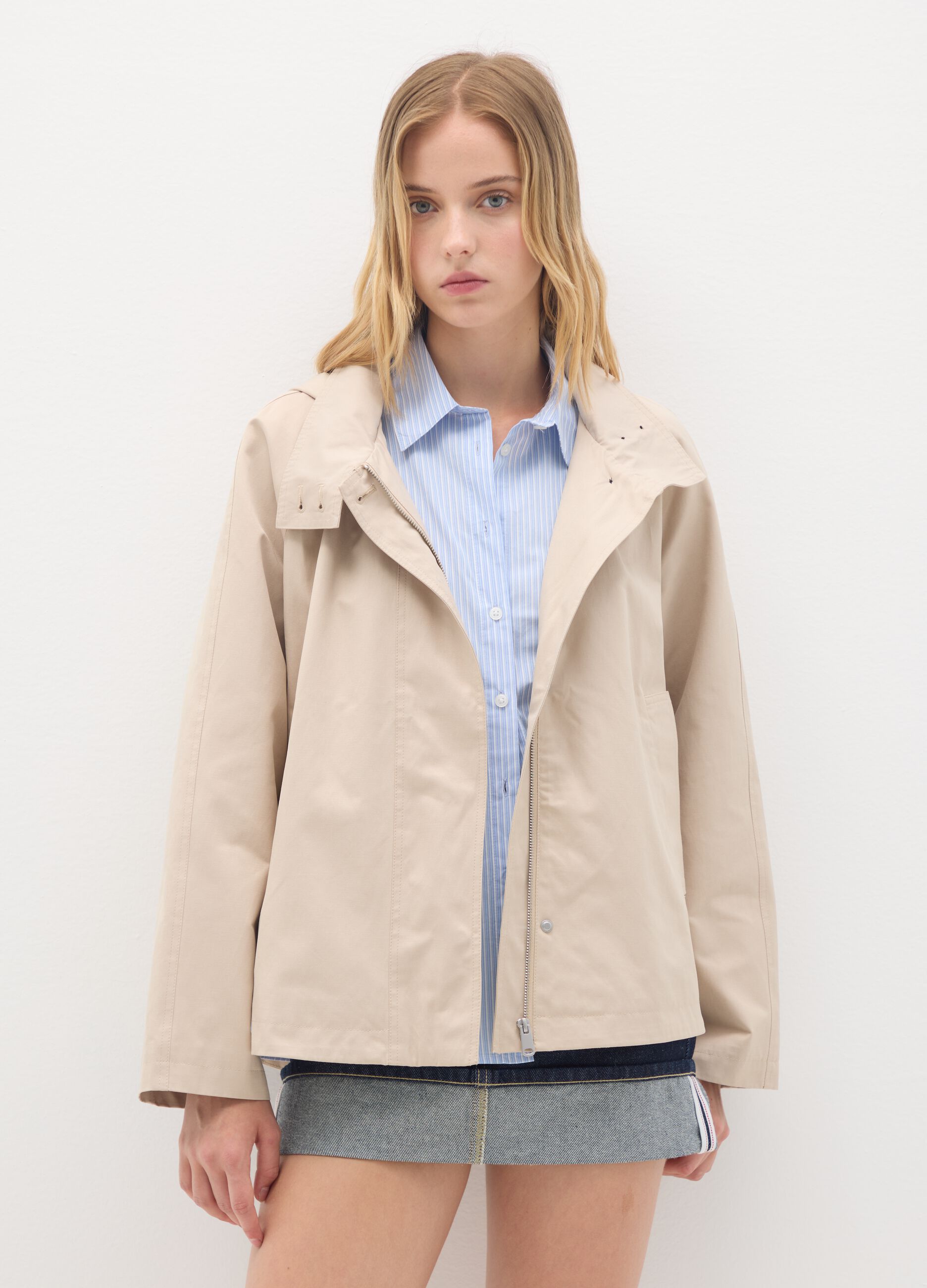 Beige cotton blend jacket regular fit